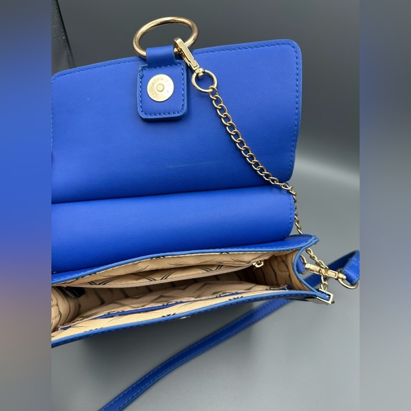 Moda Luxe Elianna Crossbody Bag Cobalt Blue Perforated Mini Bag Gold Ring Accent - Picture 5 of 16